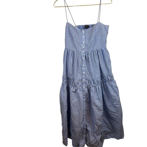 J.Crew Generative Cotton Blue Striped Tiered Midi Dress Size 6CA705 Summer 2024 - Picture 3 of 12